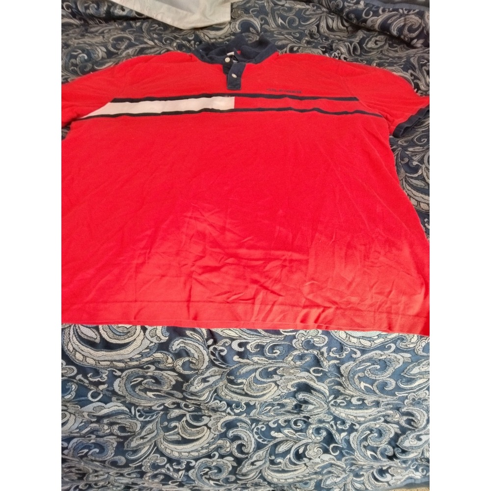 Tommy Hilfiger Polo Shirt Mens XXL Red Casual Short Sleeve Logo Spellout